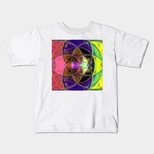 Mosaic Kaleidoscope Flower Purple, Pink, and Green Kids T-Shirt